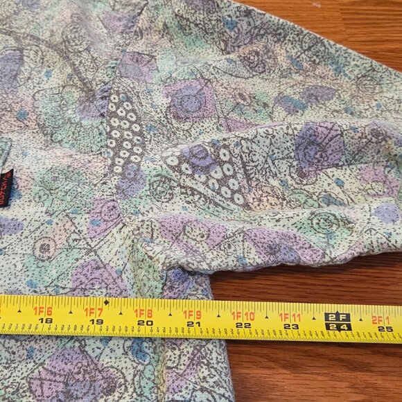 Vintage 90s Gotcha Button Down Shirt Purple Green Abstract Floral Skater Medium - Picture 10 of 14